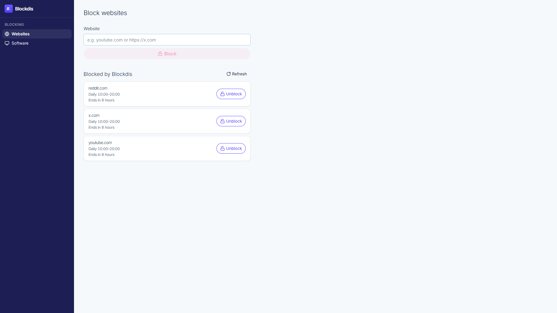 Blockdis product dashboard preview